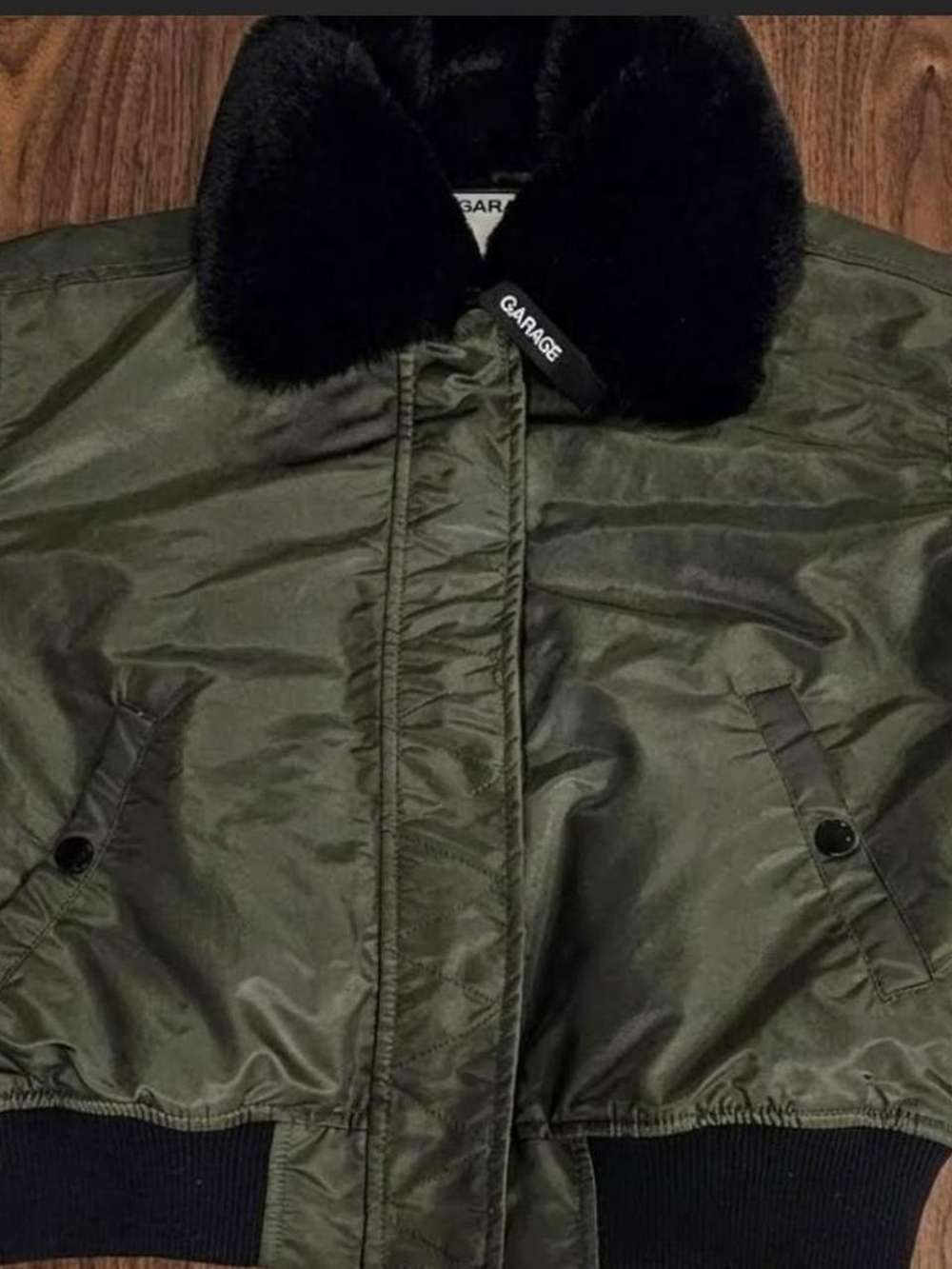 Garage Women's Olive Green Puffer Jacket with Black Faux Fur Collar